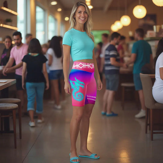 Dragon Desi - Athlo Yoga Long Shorts sustainable fashion athleisure includes plus size activewear yoga clothes unique flare leggings shorts dresses one pieces travel wear for ladies