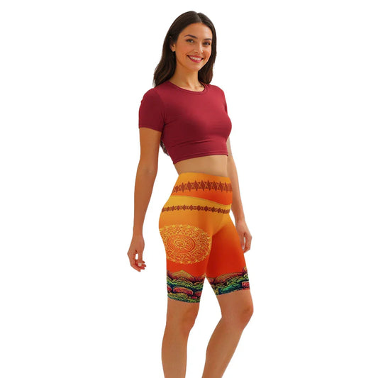 Pranika - Athlo Yoga Long Shorts sustainable fashion athleisure includes plus size activewear yoga clothes unique flare leggings shorts dresses one pieces travel wear for ladies