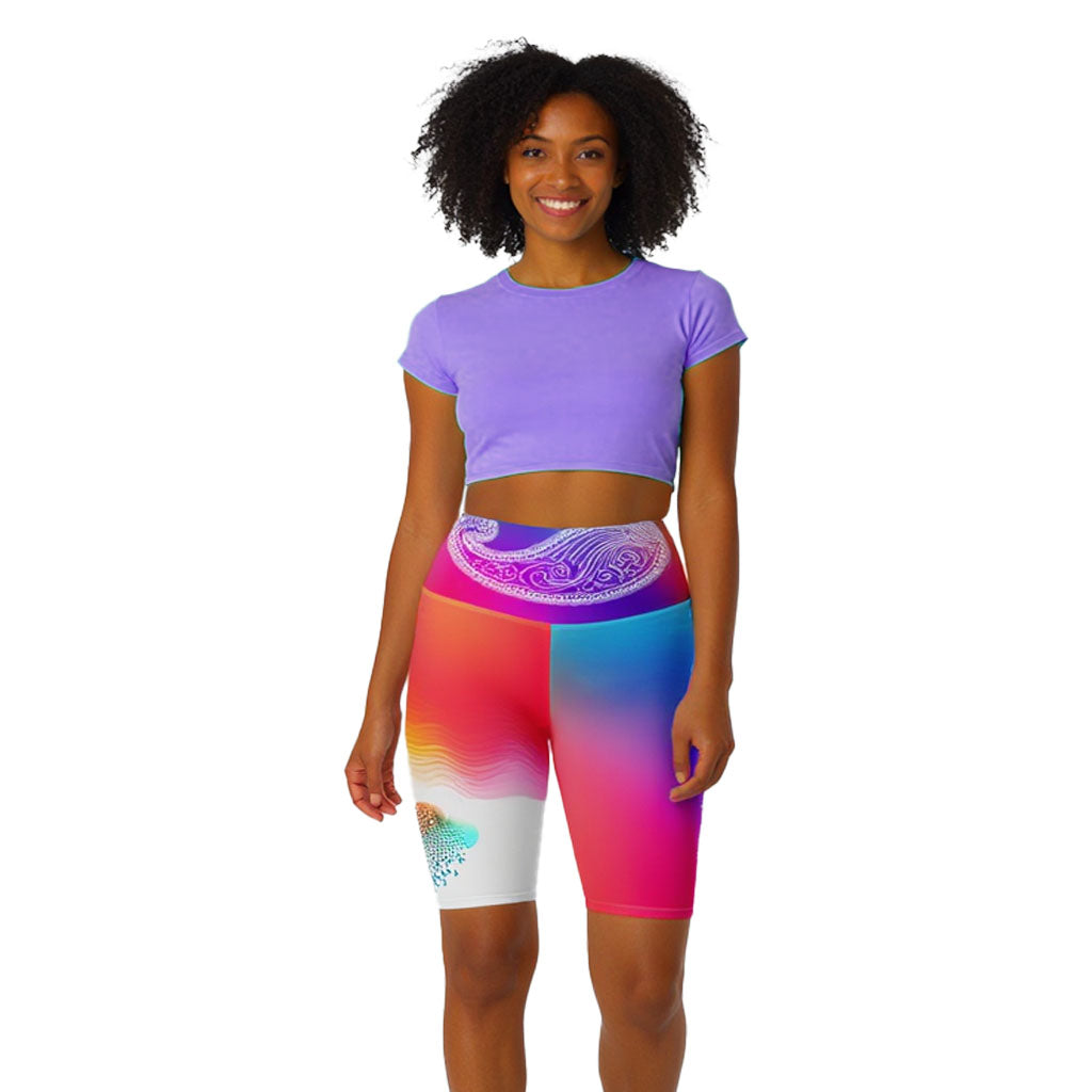 Girisha - Athlo Yoga Long Shorts best workout and yoga pants for women affordable sustainable recycled unique cool funky plus size leggings by Namaste Fashion