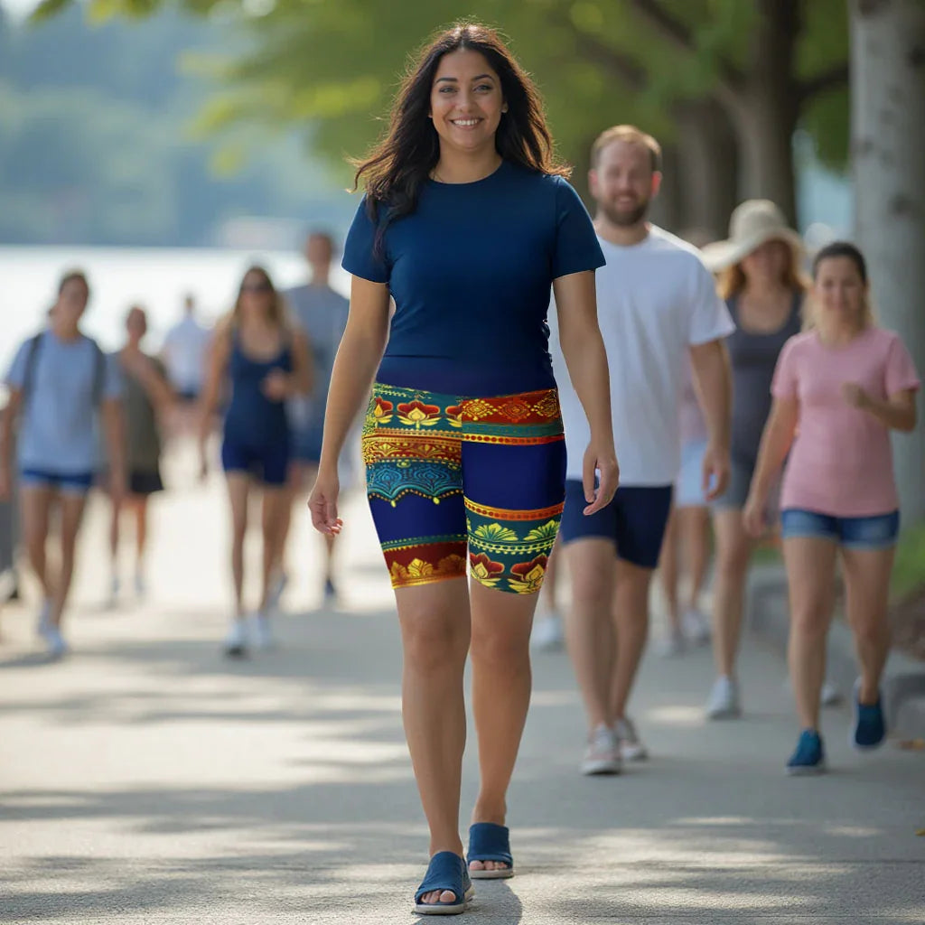 Perani Sari - Athlo Yoga Long Shorts sustainable fashion athleisure includes plus size activewear yoga clothes unique flare leggings shorts dresses one pieces travel wear for ladies