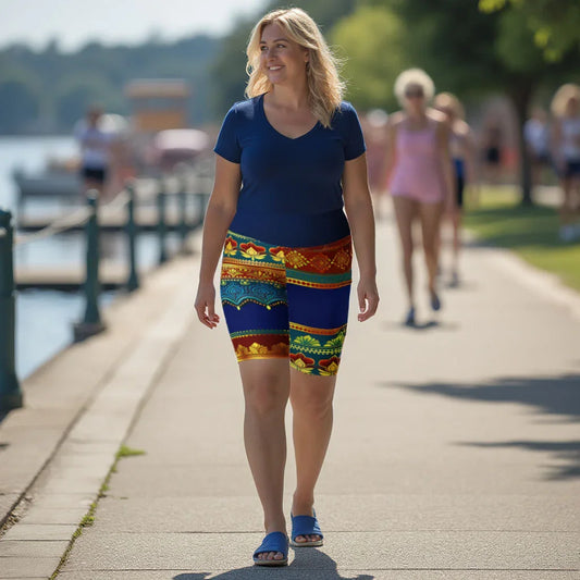 Perani Sari - Plus Athlo Yoga Long Shorts sustainable fashion athleisure includes plus size activewear yoga clothes unique flare leggings shorts dresses one pieces travel wear for ladies