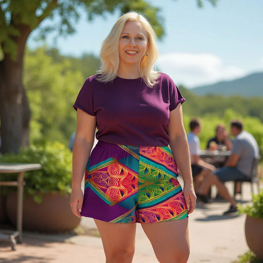 Kasani Sari - Plus Athlo Rec Shorts sustainable fashion athleisure includes plus size activewear yoga clothes unique flare leggings shorts dresses one pieces travel wear for ladies