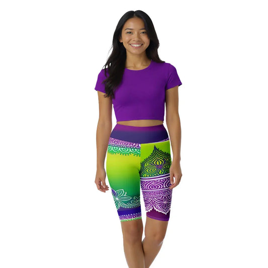Evani Henna - Athlo Yoga Long Shorts sustainable fashion athleisure includes plus size activewear yoga clothes unique flare leggings shorts dresses one pieces travel wear for ladies