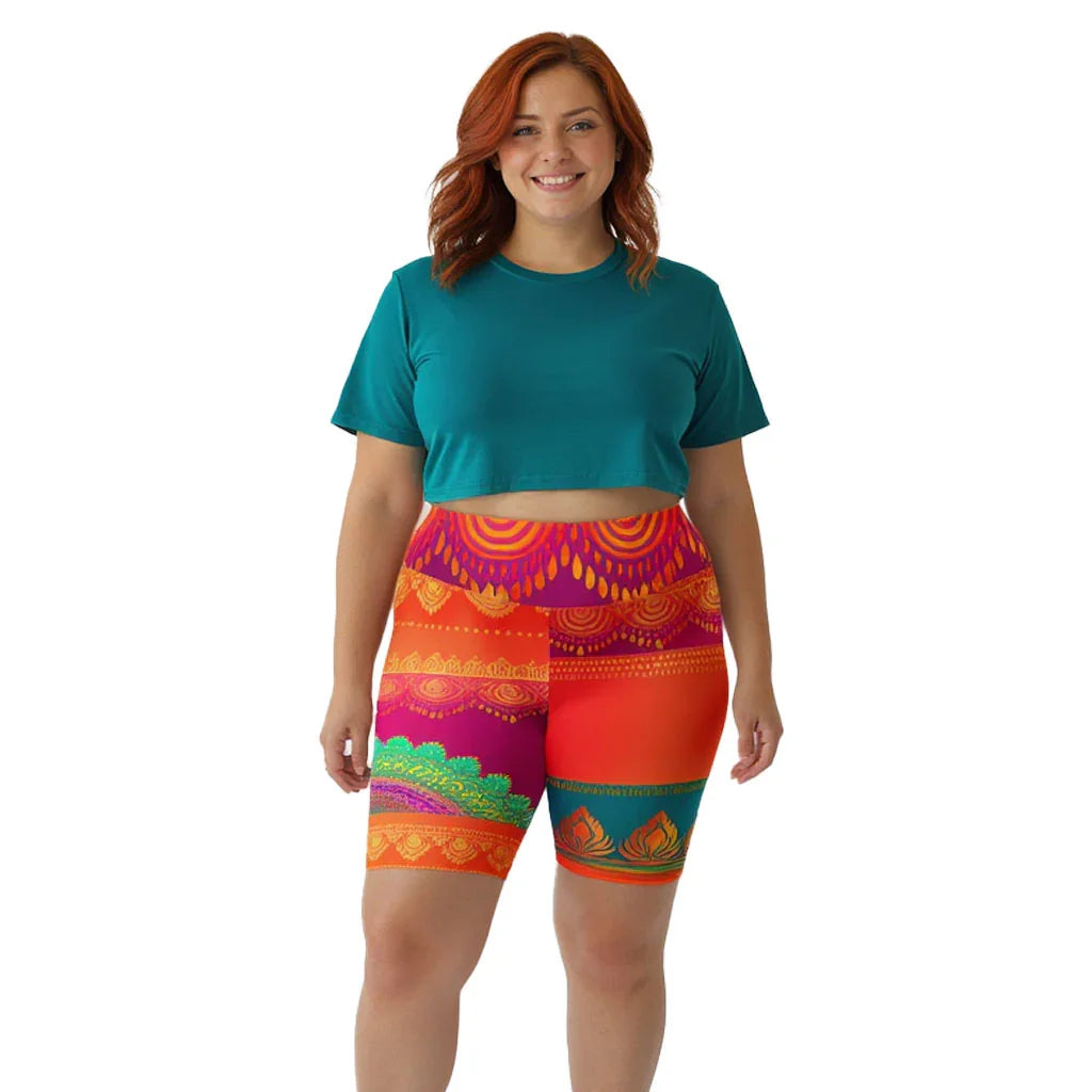 Aijya Sari - Plus Athlo Yoga Long Shorts sustainable fashion athleisure includes plus size activewear yoga clothes unique flare leggings shorts dresses one pieces travel wear for ladies