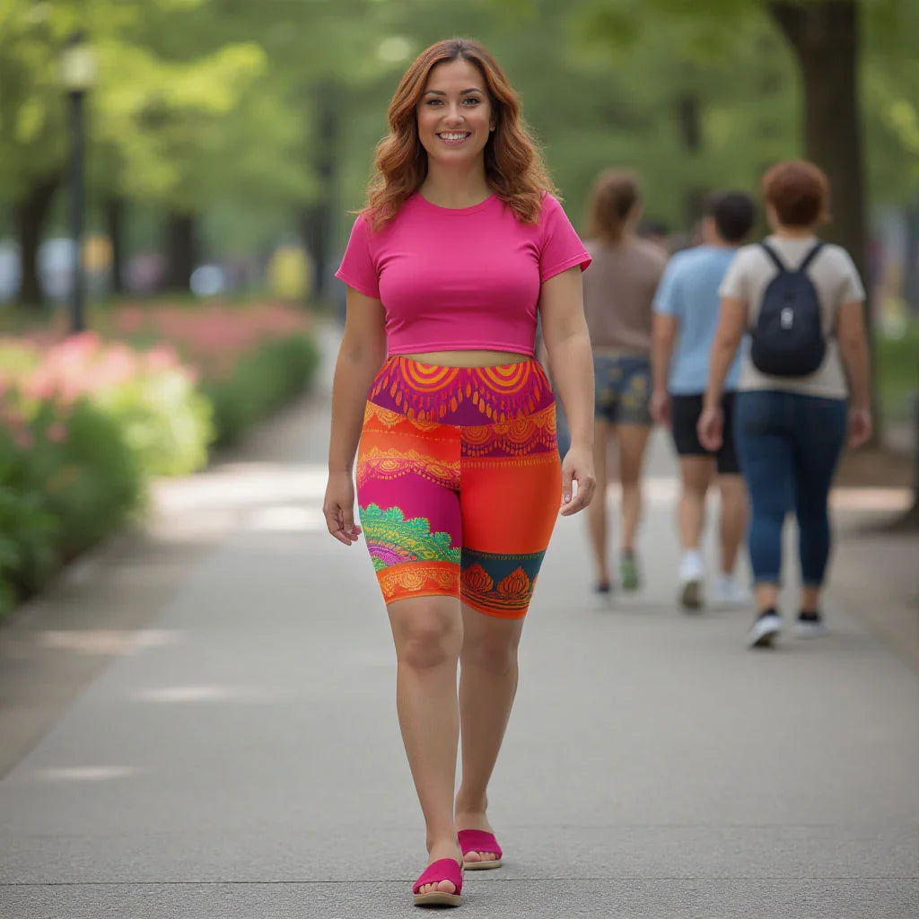 Aijya Sari - Plus Athlo Yoga Long Shorts sustainable fashion athleisure includes plus size activewear yoga clothes unique flare leggings shorts dresses one pieces travel wear for ladies