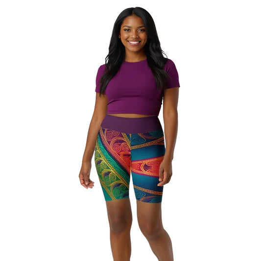 Kasani Sari - Athlo Yoga Long Shorts sustainable fashion athleisure includes plus size activewear yoga clothes unique flare leggings shorts dresses one pieces travel wear for ladies