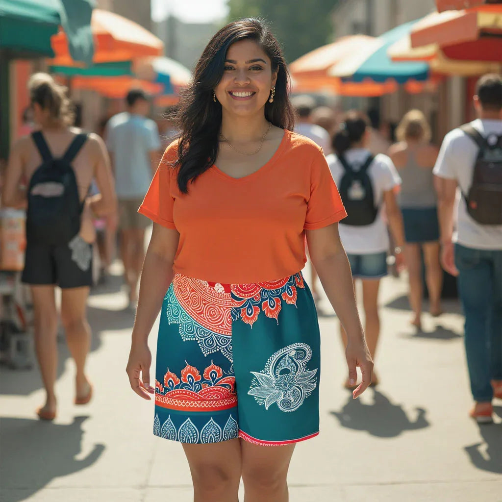 Arsha Henna - Plus Athlo Rec Shorts sustainable fashion athleisure includes plus size activewear yoga clothes unique flare leggings shorts dresses one pieces travel wear for ladies