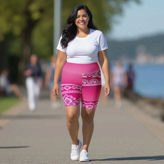 Vai Henna - Plus Athlo Yoga Long Shorts sustainable fashion athleisure includes plus size activewear yoga clothes unique flare leggings shorts dresses one pieces travel wear for ladies