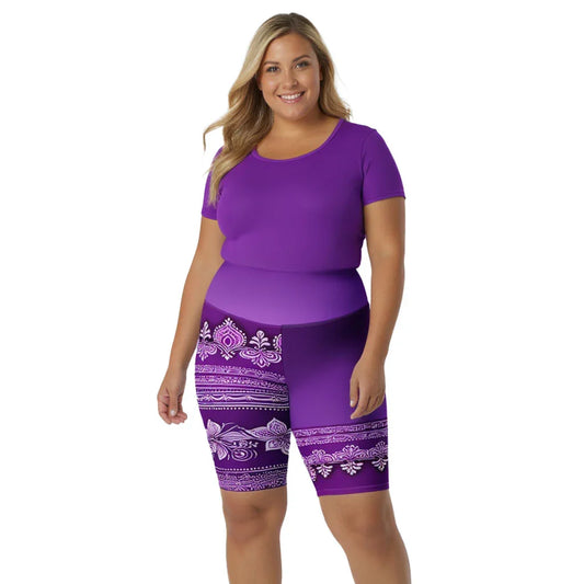 Sanavi Henna -Plus Athlo Yoga Long Shorts sustainable fashion athleisure includes plus size activewear yoga clothes unique flare leggings shorts dresses one pieces travel wear for ladies
