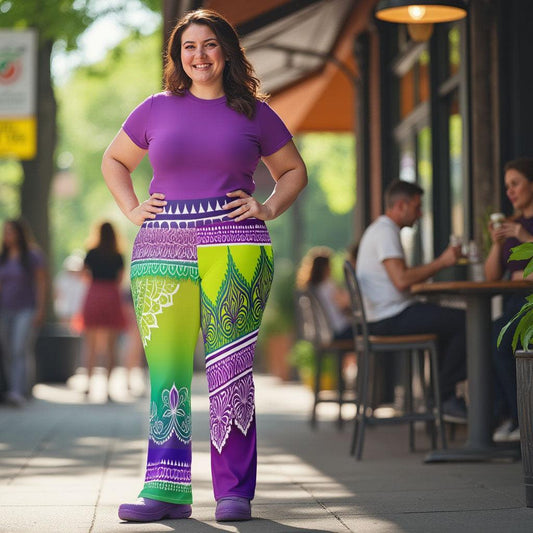 Evani Henna - Plus Athlo Bell Leggings sustainable fashion athleisure includes plus size activewear yoga clothes unique flare leggings shorts dresses one pieces travel wear for ladies