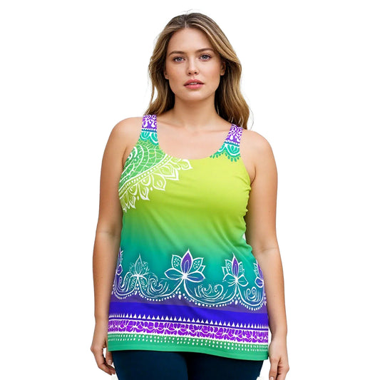 Evani Henna - Plus Athlo Flex Tank sustainable fashion athleisure includes plus size activewear yoga clothes unique flare leggings shorts dresses one pieces travel wear for ladies