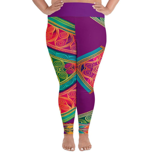 Kasani Sari - Plus Athlo Yoga Leggings sustainable fashion athleisure includes plus size activewear yoga clothes unique flare leggings shorts dresses one pieces travel wear for ladies