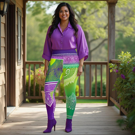 Evani Henna - Plus Athlo Yoga Leggings sustainable fashion athleisure includes plus size activewear yoga clothes unique flare leggings shorts dresses one pieces travel wear for ladies