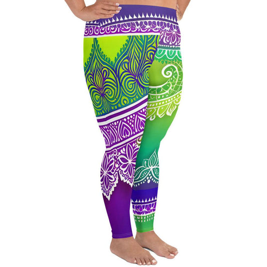 Evani Henna - Plus Athlo Yoga Leggings sustainable fashion athleisure includes plus size activewear yoga clothes unique flare leggings shorts dresses one pieces travel wear for ladies