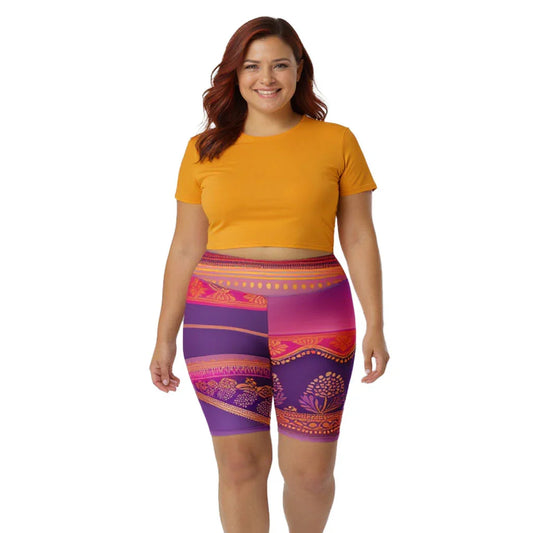 Ronish Sari - Plus Athlo Yoga Long Shorts sustainable fashion athleisure includes plus size activewear yoga clothes unique flare leggings shorts dresses one pieces travel wear for ladies