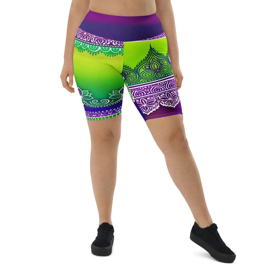 Evani Henna - Plus Athlo Yoga Long Shorts sustainable fashion athleisure includes plus size activewear yoga clothes unique flare leggings shorts dresses one pieces travel wear for ladies