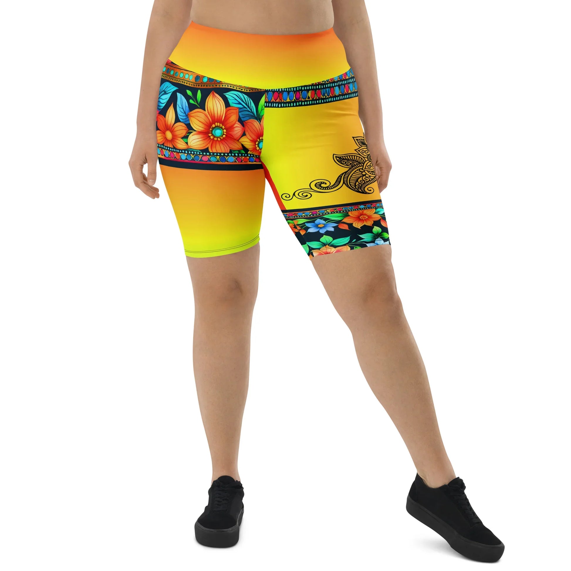 Lexani - Plus Athlo Yoga Long Shorts sustainable fashion athleisure includes plus size activewear yoga clothes unique flare leggings shorts dresses one pieces travel wear for ladies