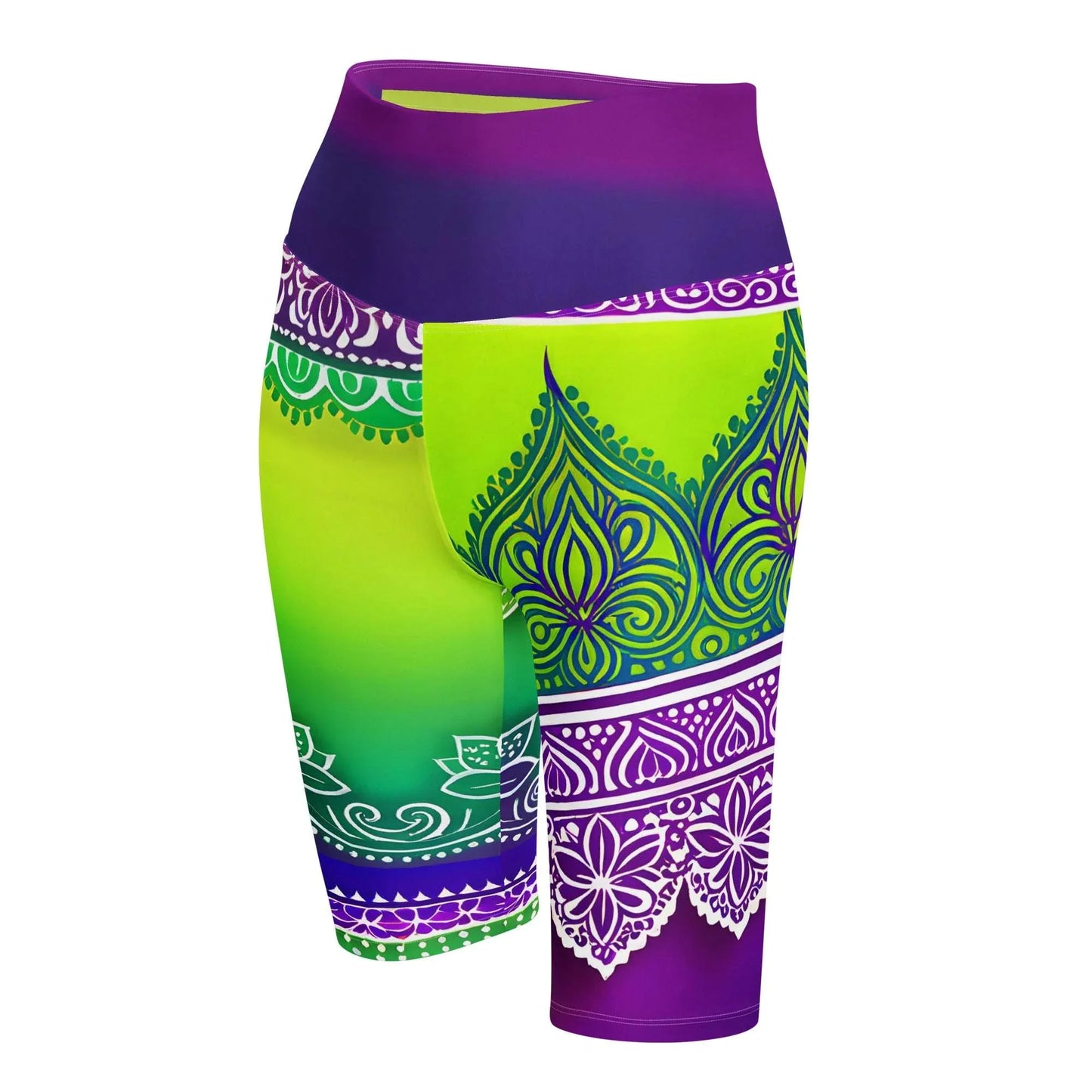 Evani Henna - Plus Athlo Yoga Long Shorts sustainable fashion athleisure includes plus size activewear yoga clothes unique flare leggings shorts dresses one pieces travel wear for ladies