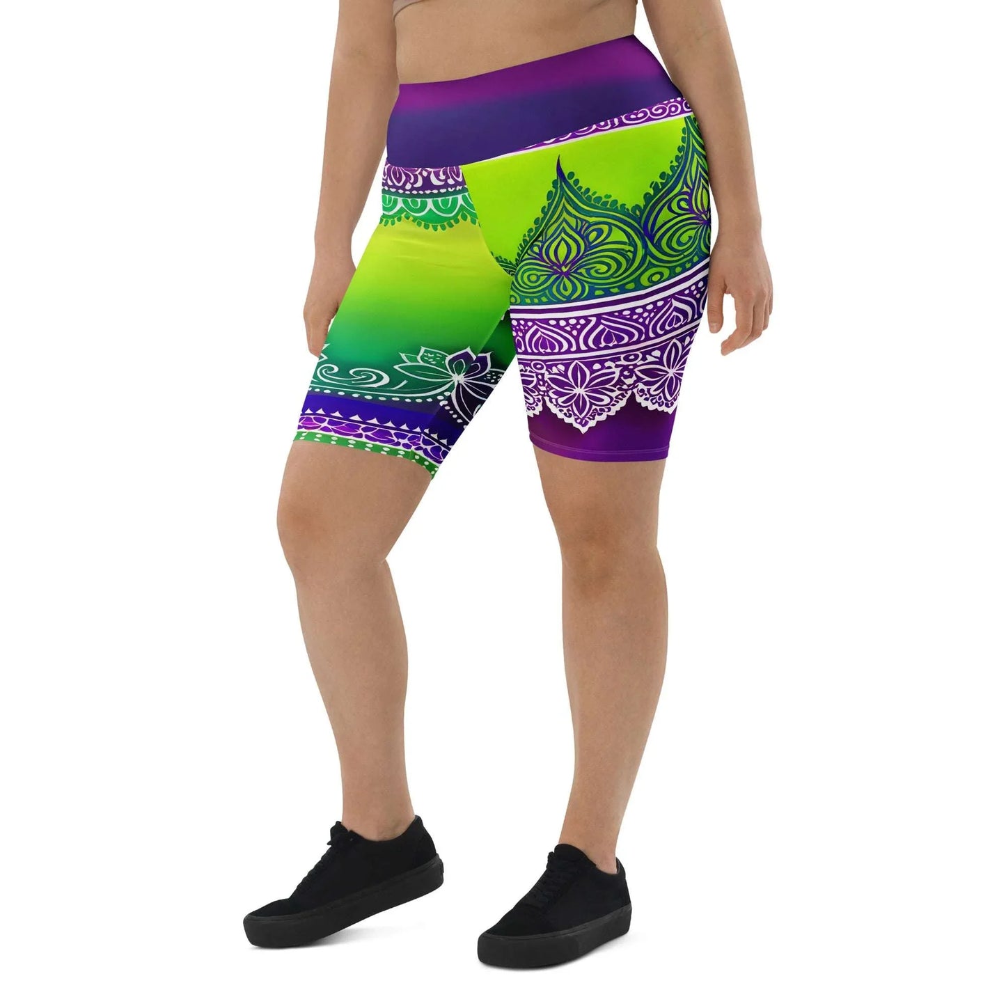 Evani Henna - Plus Athlo Yoga Long Shorts sustainable fashion athleisure includes plus size activewear yoga clothes unique flare leggings shorts dresses one pieces travel wear for ladies