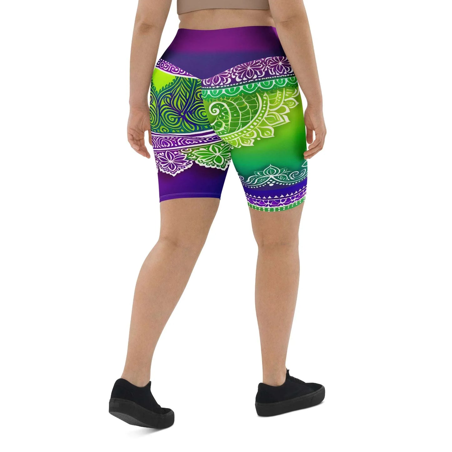 Evani Henna - Plus Athlo Yoga Long Shorts sustainable fashion athleisure includes plus size activewear yoga clothes unique flare leggings shorts dresses one pieces travel wear for ladies