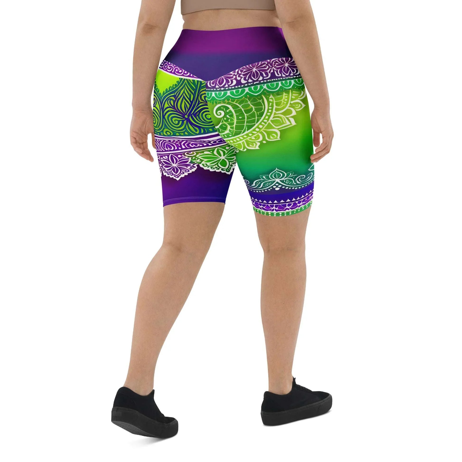 Evani Henna - Plus Athlo Yoga Long Shorts sustainable fashion athleisure includes plus size activewear yoga clothes unique flare leggings shorts dresses one pieces travel wear for ladies