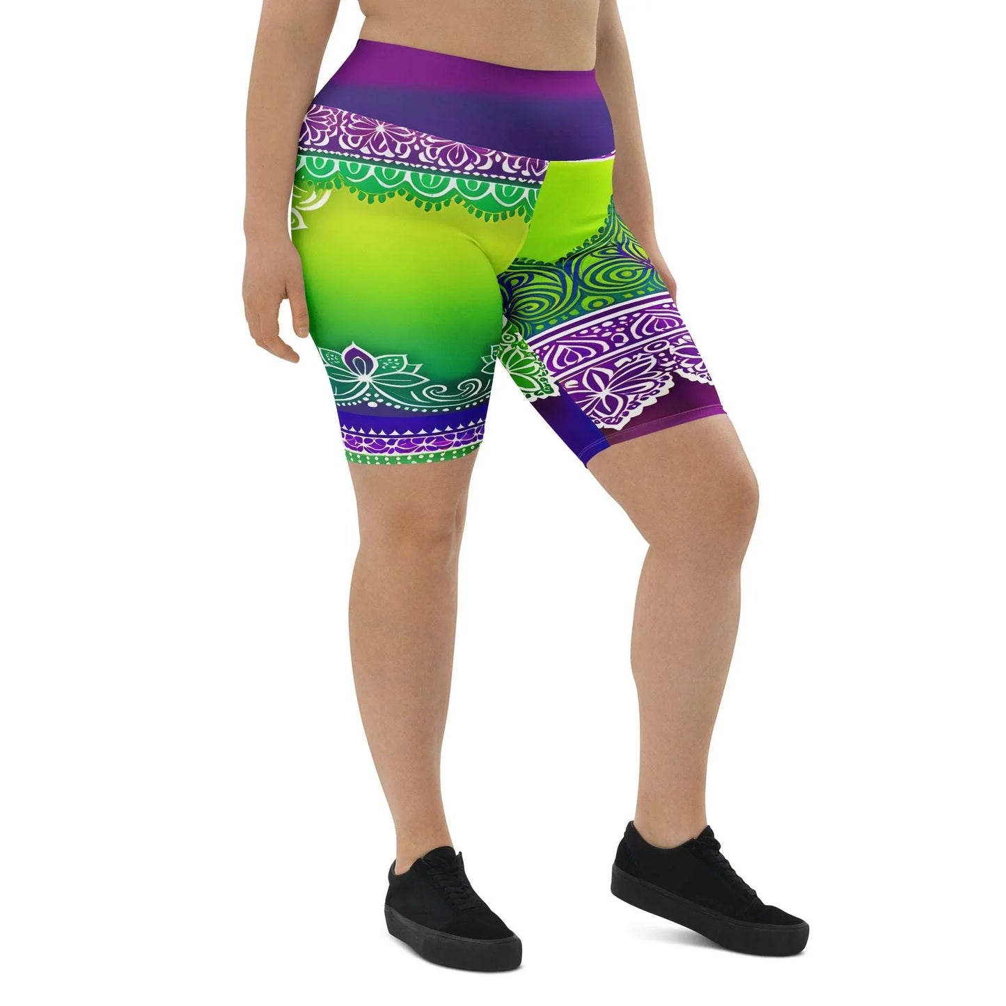 Evani Henna - Plus Athlo Yoga Long Shorts sustainable fashion athleisure includes plus size activewear yoga clothes unique flare leggings shorts dresses one pieces travel wear for ladies