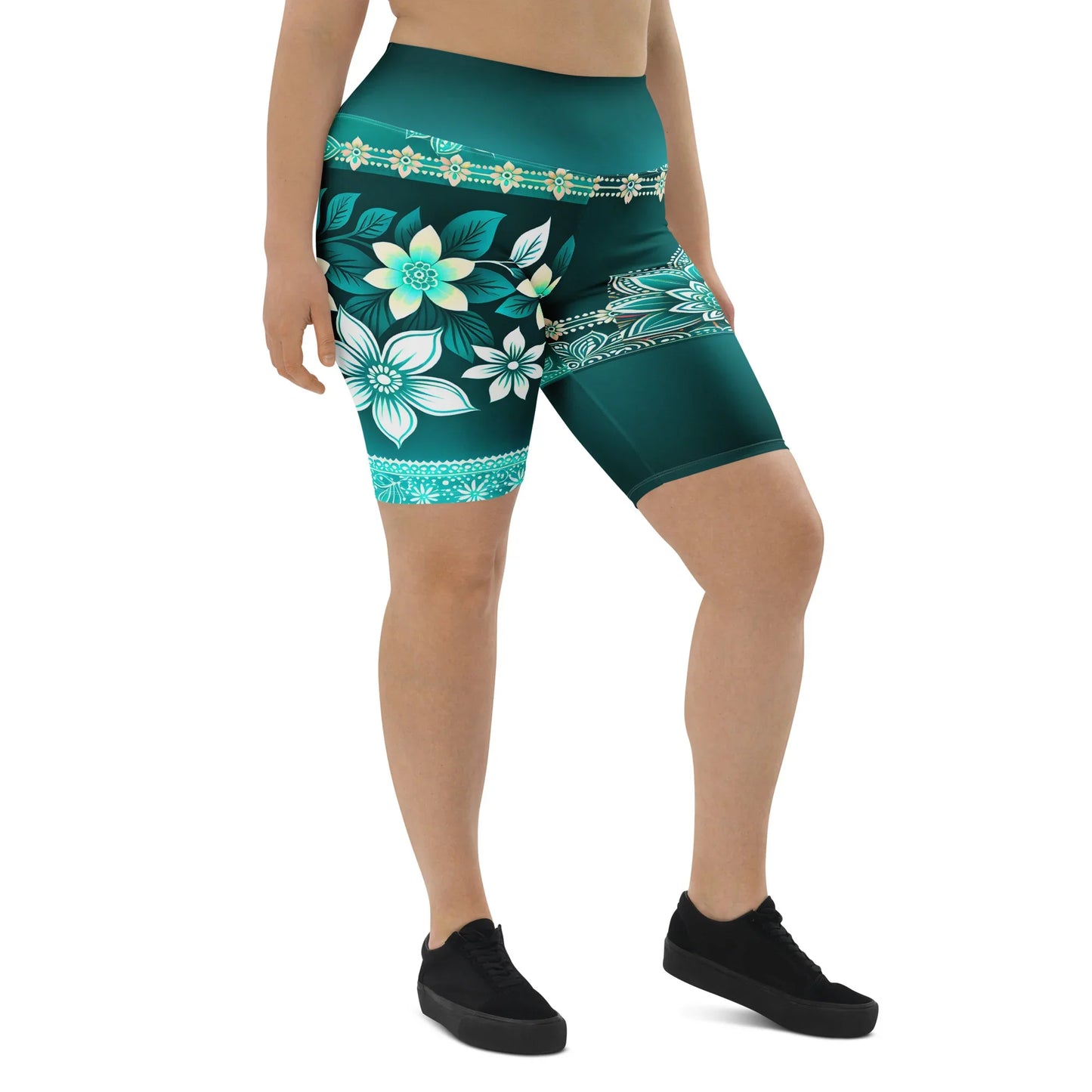 Heeya Henna - Plus Athlo Yoga Long Shorts sustainable fashion athleisure includes plus size activewear yoga clothes unique flare leggings shorts dresses one pieces travel wear for ladies