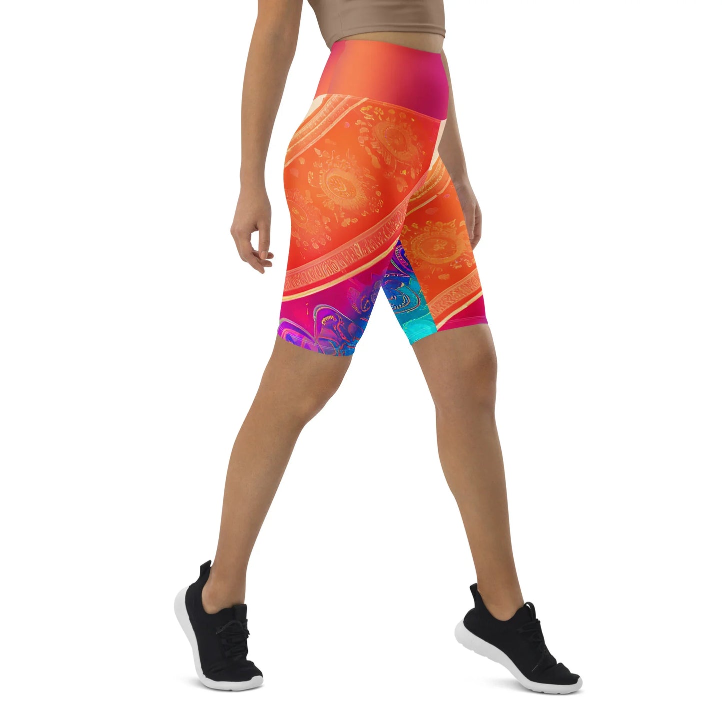 Jaini Sari - Athlo Yoga Long Shorts sustainable fashion athleisure includes plus size activewear yoga clothes unique flare leggings shorts dresses one pieces travel wear for ladies