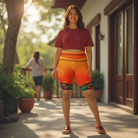 Pranika - Plus Athlo Yoga Long Shorts sustainable fashion athleisure includes plus size activewear yoga clothes unique flare leggings shorts dresses one pieces travel wear for ladies