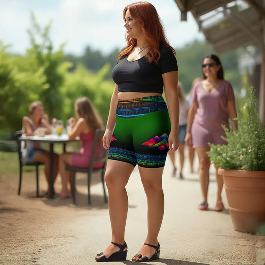 Arez - Plus Athlo Yoga Long Shorts sustainable fashion athleisure includes plus size activewear yoga clothes unique flare leggings shorts dresses one pieces travel wear for ladies