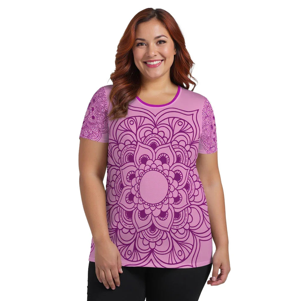 Mix Match - Pink - Plus Athlo Flex Shirt sustainable fashion athleisure includes plus size activewear yoga clothes unique flare leggings shorts dresses one pieces travel wear for ladies