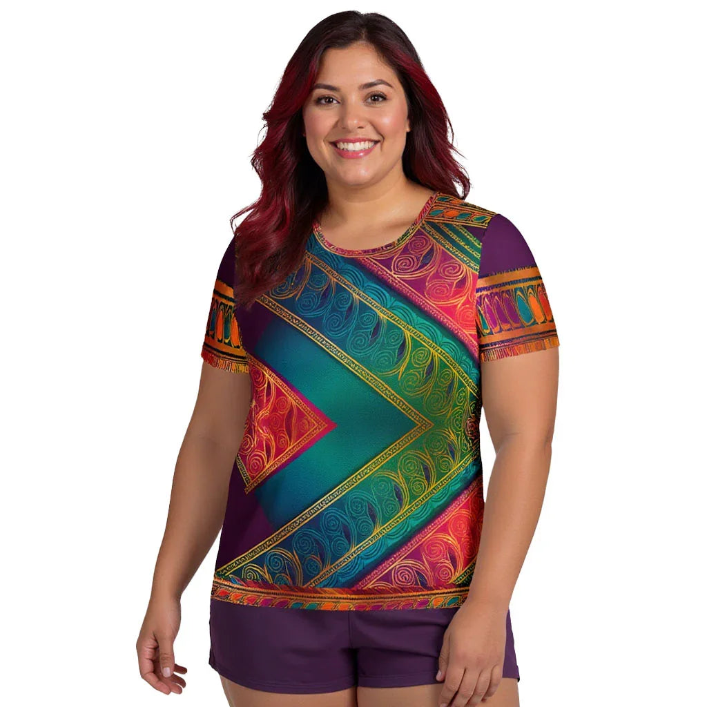 Kasani Sari - Plus Athlo Flex Shirt sustainable fashion athleisure includes plus size activewear yoga clothes unique flare leggings shorts dresses one pieces travel wear for ladies