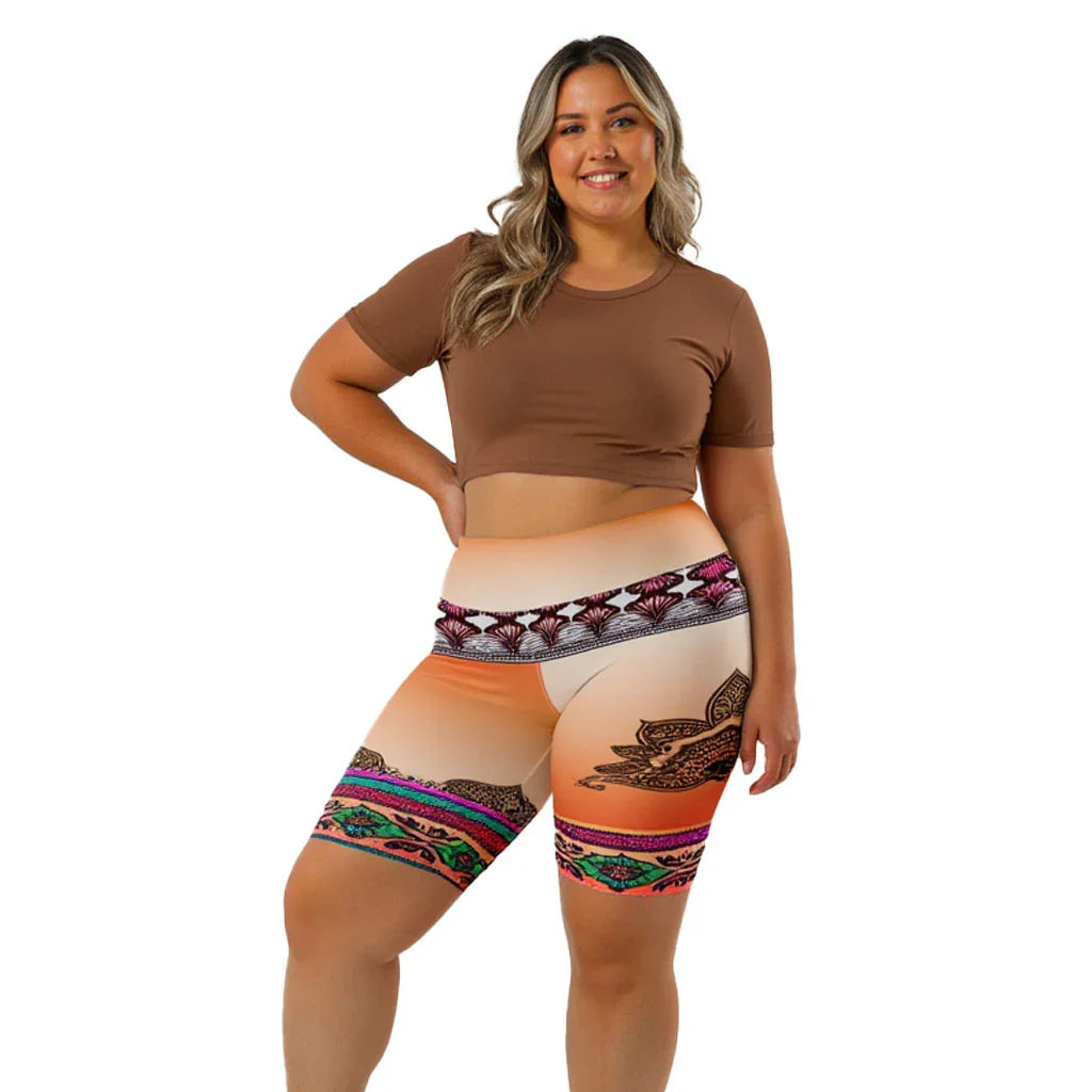 Zai - Plus Athlo Yoga Long Shorts sustainable fashion athleisure includes plus size activewear yoga clothes unique flare leggings shorts dresses one pieces travel wear for ladies