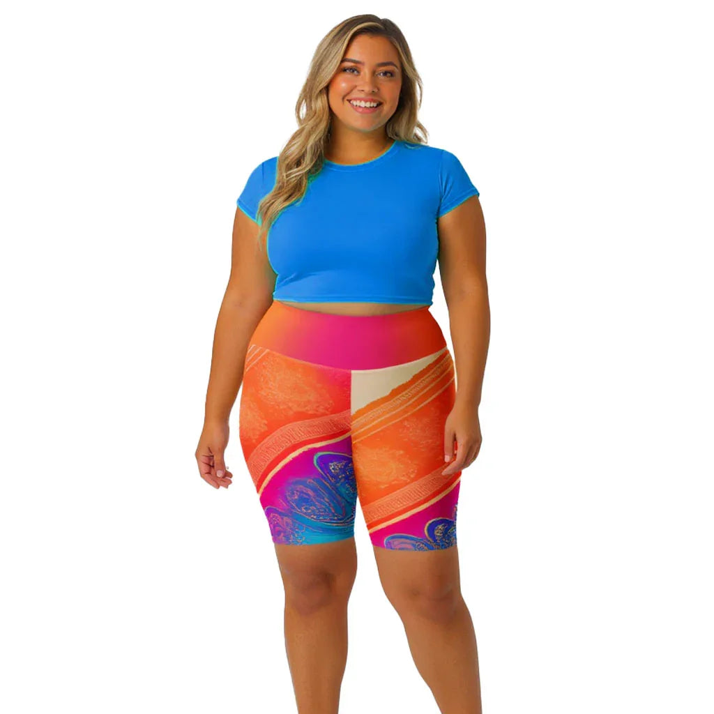 Jaini Sari - Plus Athlo Yoga Long Shorts sustainable fashion athleisure includes plus size activewear yoga clothes unique flare leggings shorts dresses one pieces travel wear for ladies