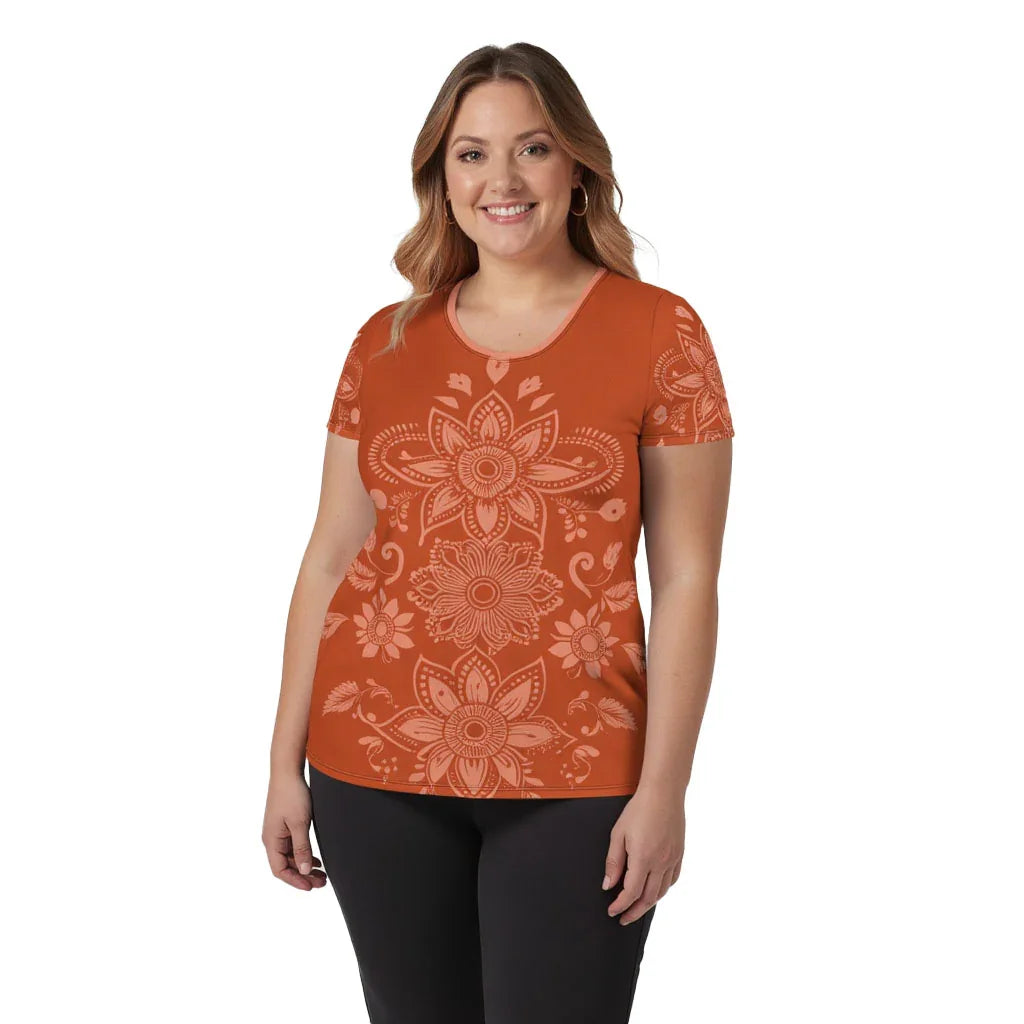 Mix Match - Orange - Plus Athlo Flex Shirt sustainable fashion athleisure includes plus size activewear yoga clothes unique flare leggings shorts dresses one pieces travel wear for ladies