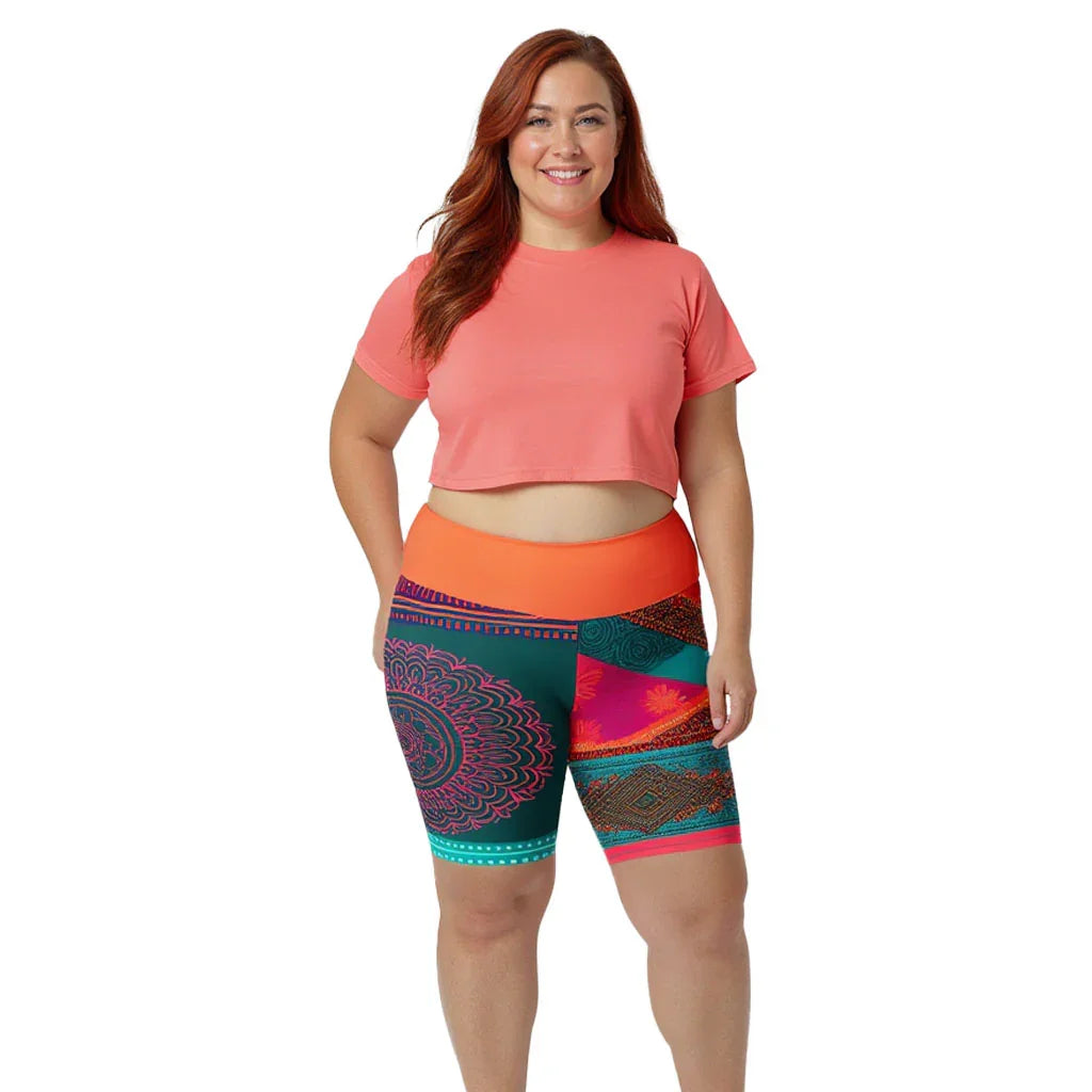 Sita Sari - Plus Athlo Yoga Long Shorts sustainable fashion athleisure includes plus size activewear yoga clothes unique flare leggings shorts dresses one pieces travel wear for ladies