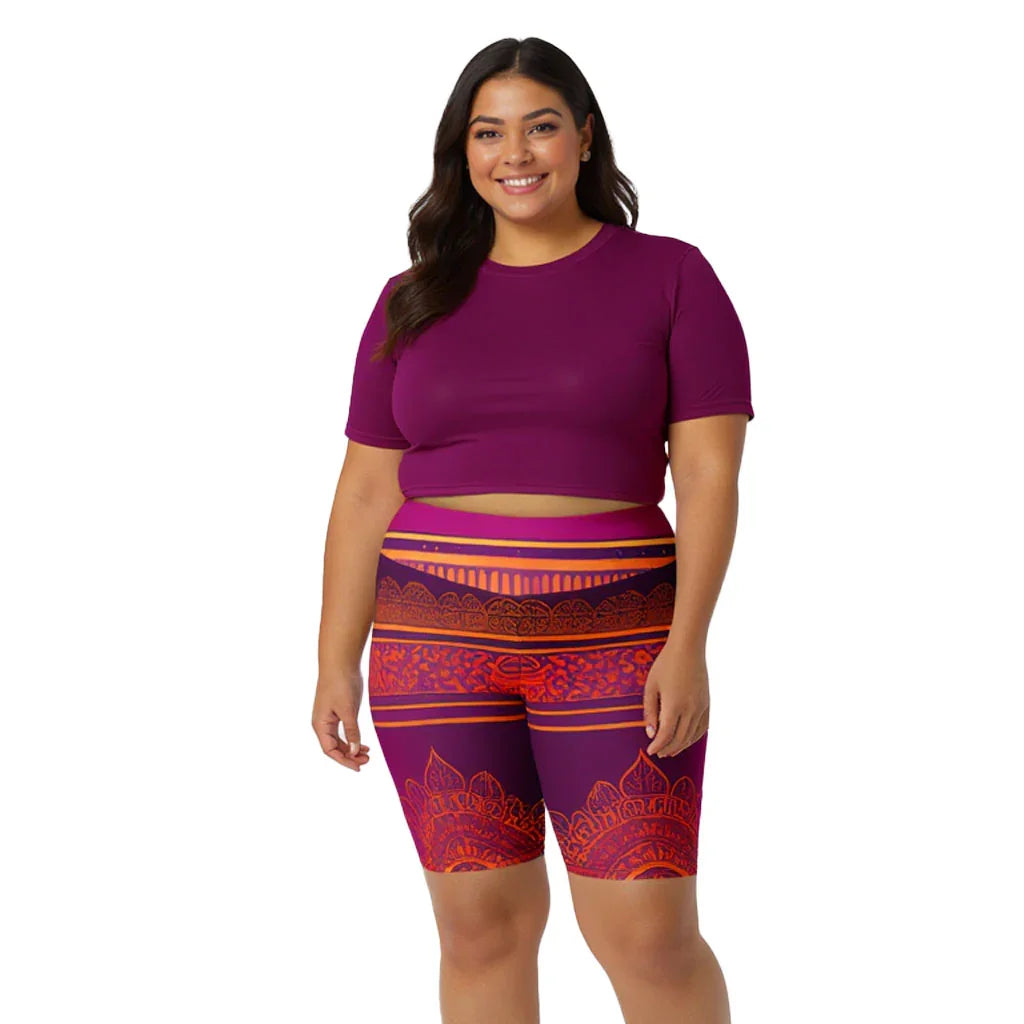 Piya Sari - Plus Athlo Yoga Long Shorts sustainable fashion athleisure includes plus size activewear yoga clothes unique flare leggings shorts dresses one pieces travel wear for ladies