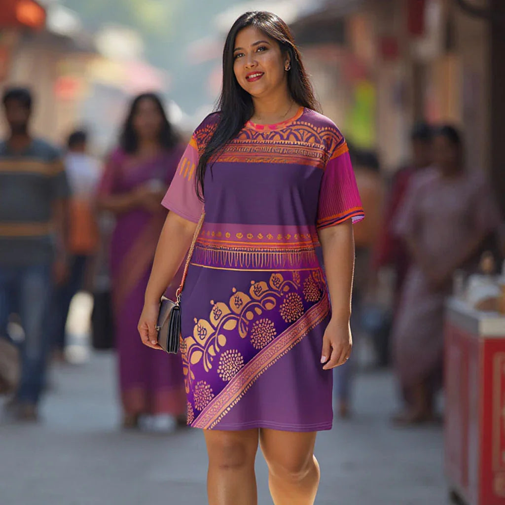 Ronish Sari - Plus Athlo Straight Dress sustainable fashion athleisure includes plus size activewear yoga clothes unique flare leggings shorts dresses one pieces travel wear for ladies