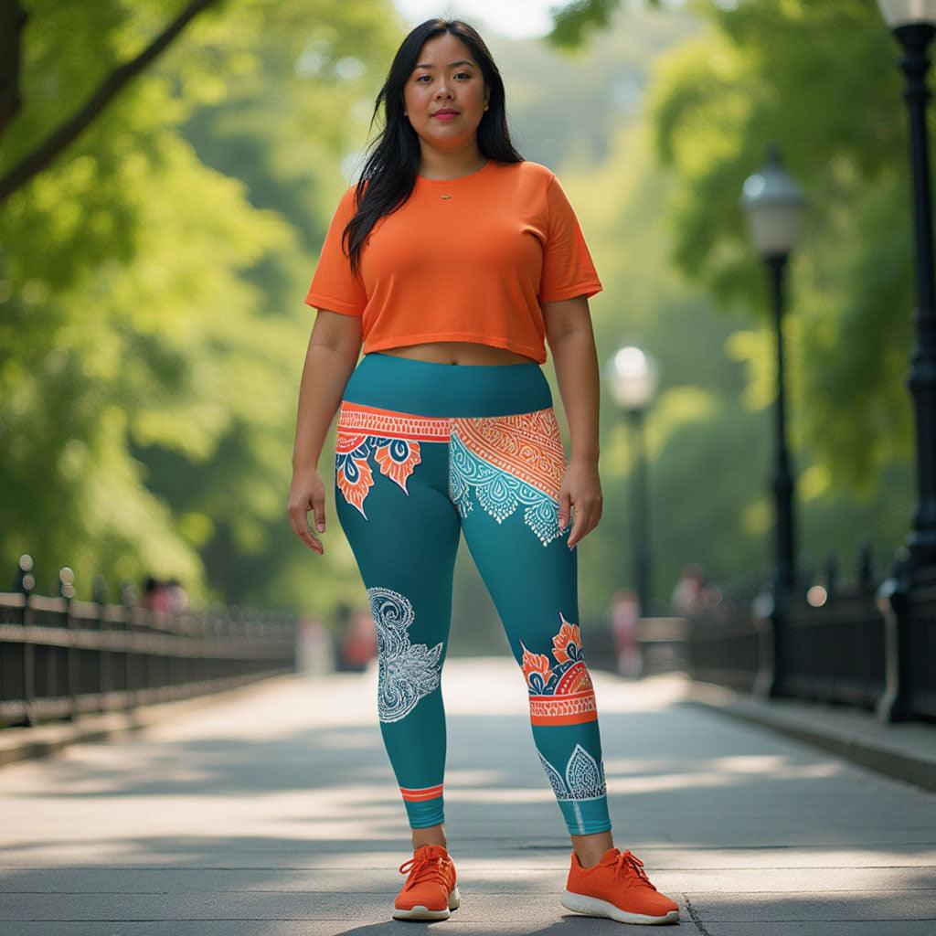 Arsha Henna - Plus Athlo Yoga Leggings sustainable fashion athleisure includes plus size activewear yoga clothes unique flare leggings shorts dresses one pieces travel wear for ladies