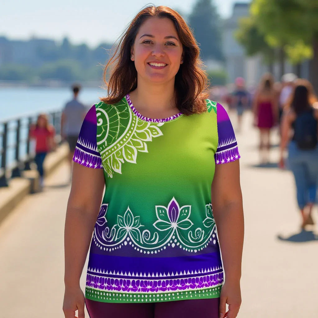 Evani Henna - Plus Athlo Flex Shirt sustainable fashion athleisure includes plus size activewear yoga clothes unique flare leggings shorts dresses one pieces travel wear for ladies