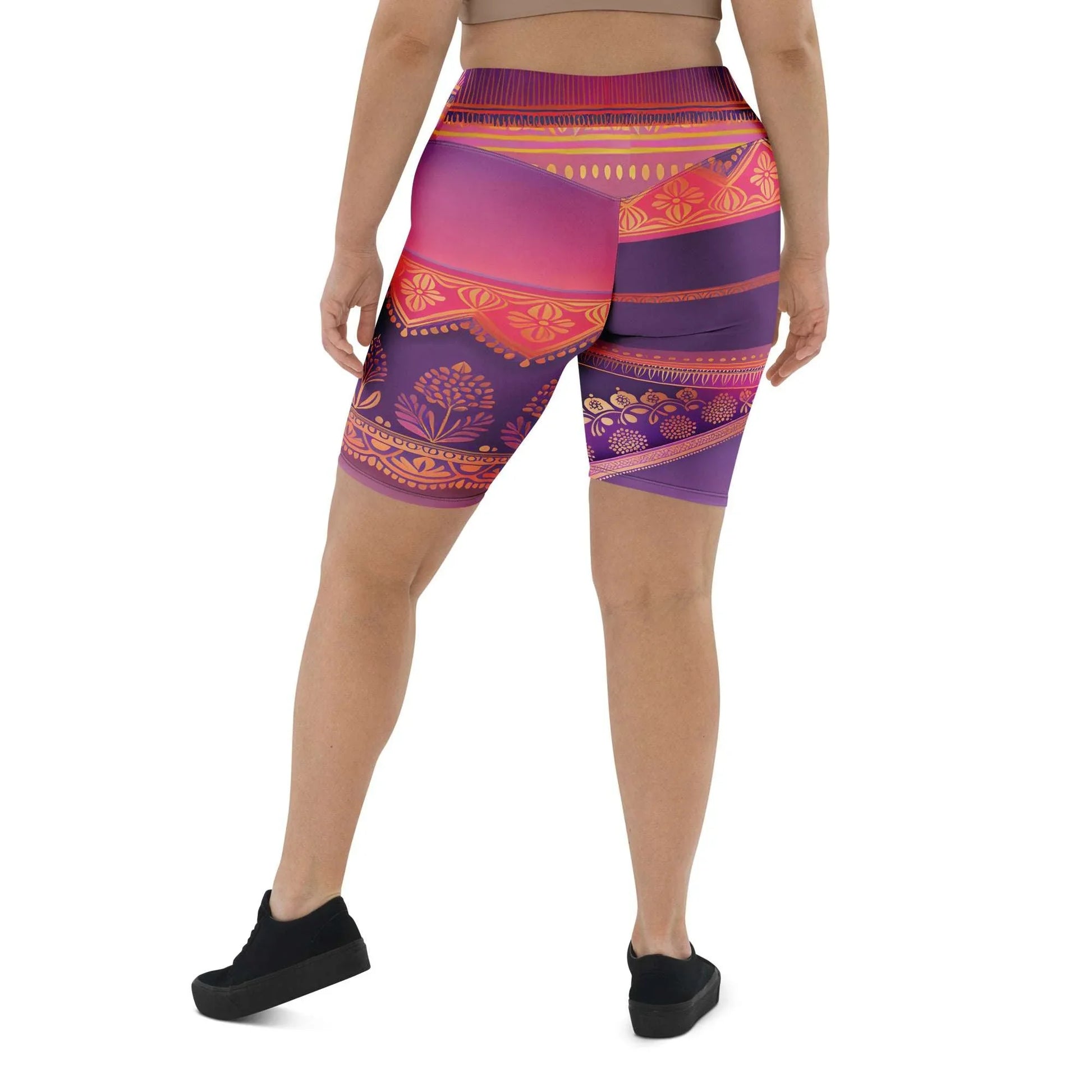 Ronish Sari - Plus Athlo Yoga Long Shorts sustainable fashion athleisure includes plus size activewear yoga clothes unique flare leggings shorts dresses one pieces travel wear for ladies
