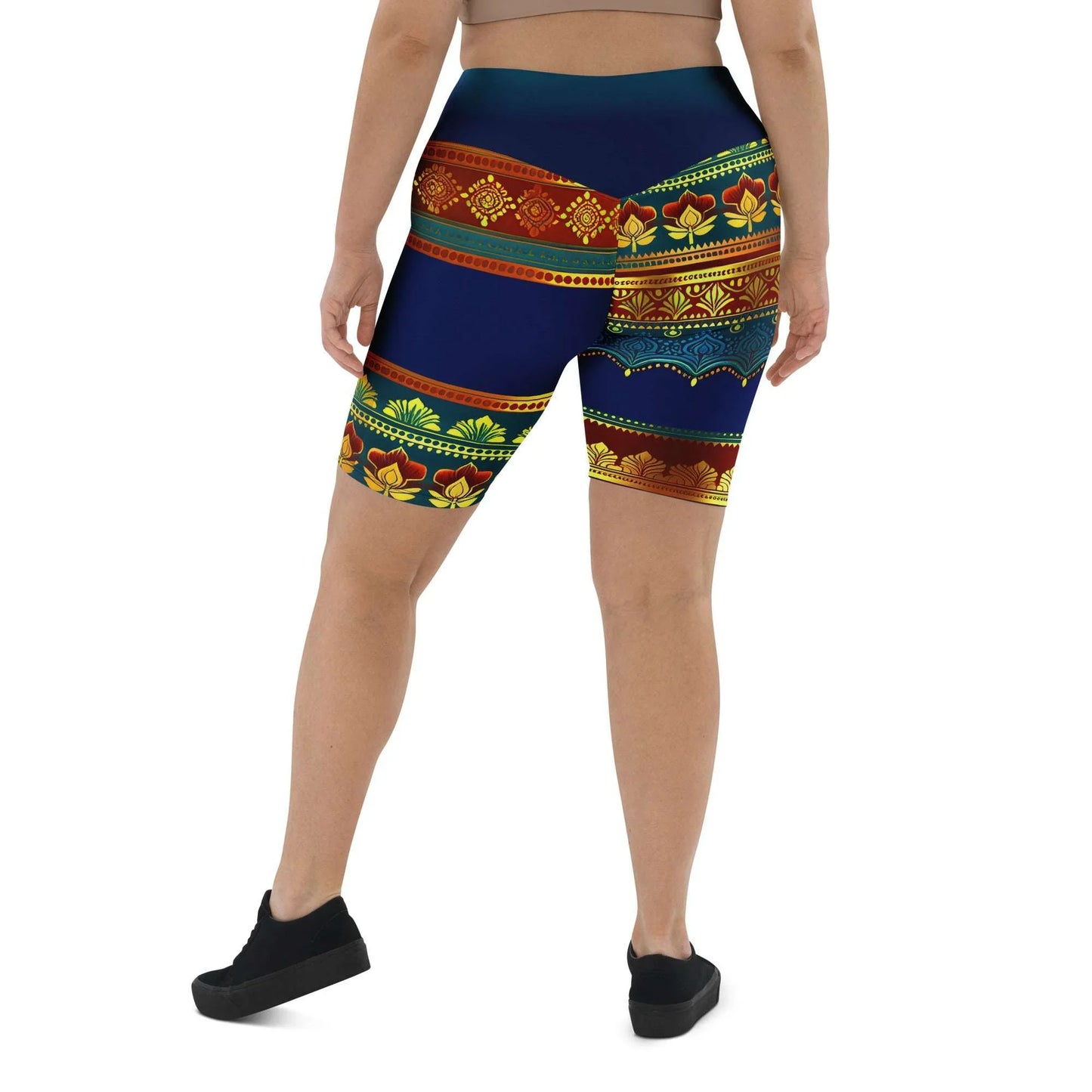Perani Sari - Plus Athlo Yoga Long Shorts sustainable fashion athleisure includes plus size activewear yoga clothes unique flare leggings shorts dresses one pieces travel wear for ladies
