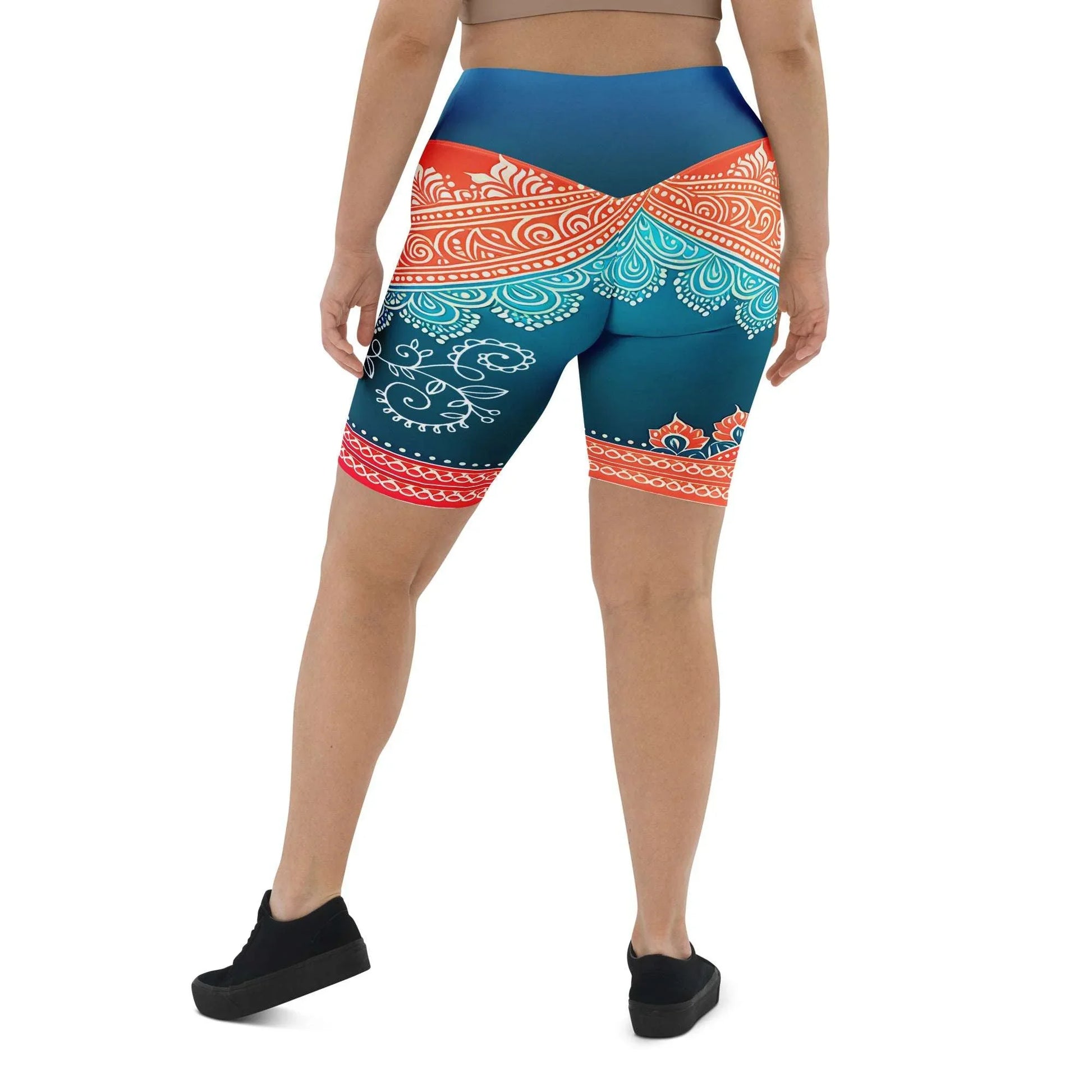 Arsha Henna - Plus Athlo Yoga Long Shorts sustainable fashion athleisure includes plus size activewear yoga clothes unique flare leggings shorts dresses one pieces travel wear for ladies