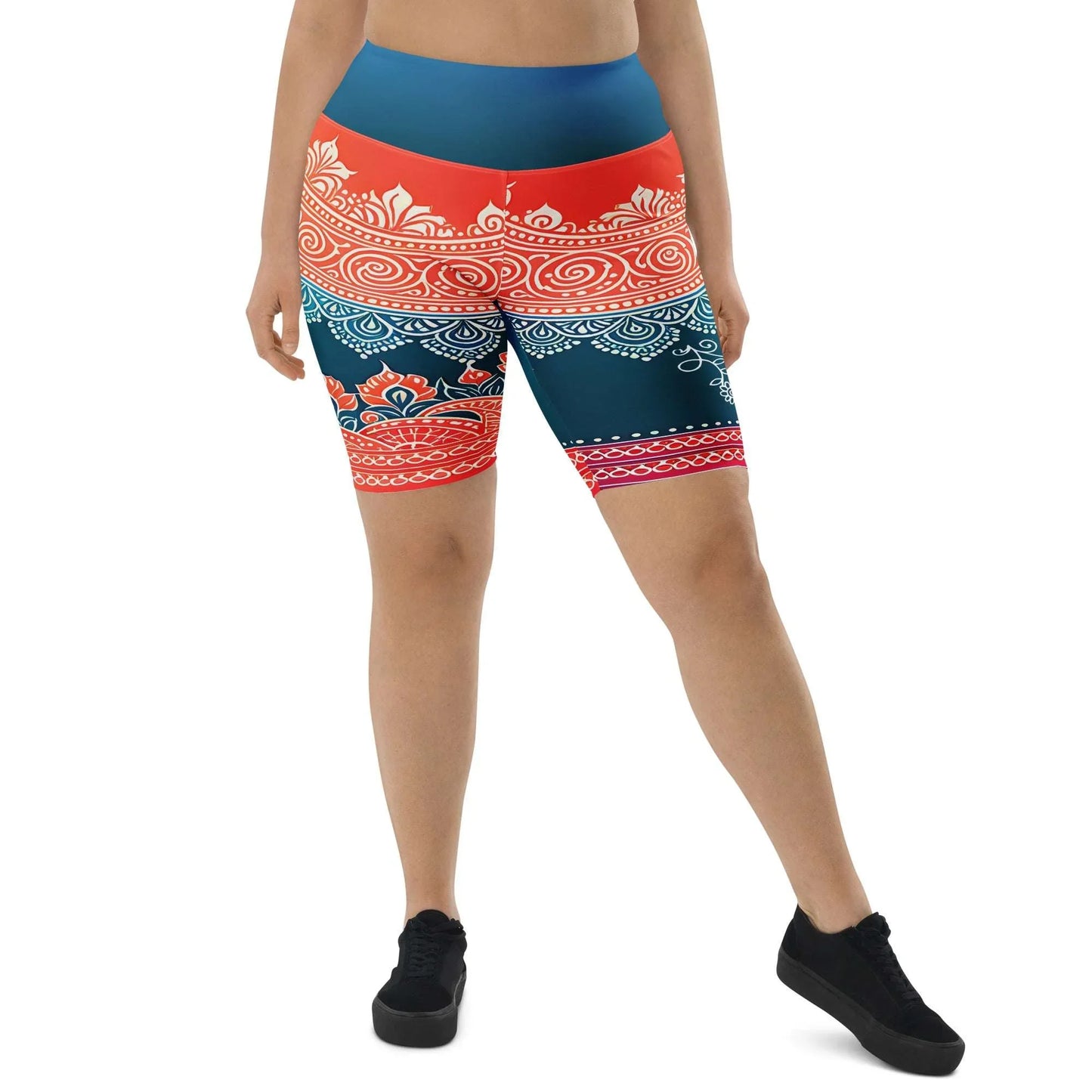 Arsha Henna - Plus Athlo Yoga Long Shorts sustainable fashion athleisure includes plus size activewear yoga clothes unique flare leggings shorts dresses one pieces travel wear for ladies