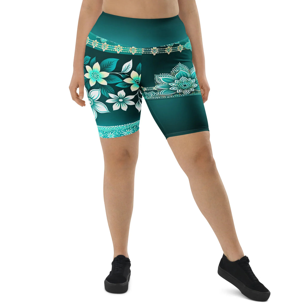 Heeya Henna - Plus Athlo Yoga Long Shorts sustainable fashion athleisure includes plus size activewear yoga clothes unique flare leggings shorts dresses one pieces travel wear for ladies