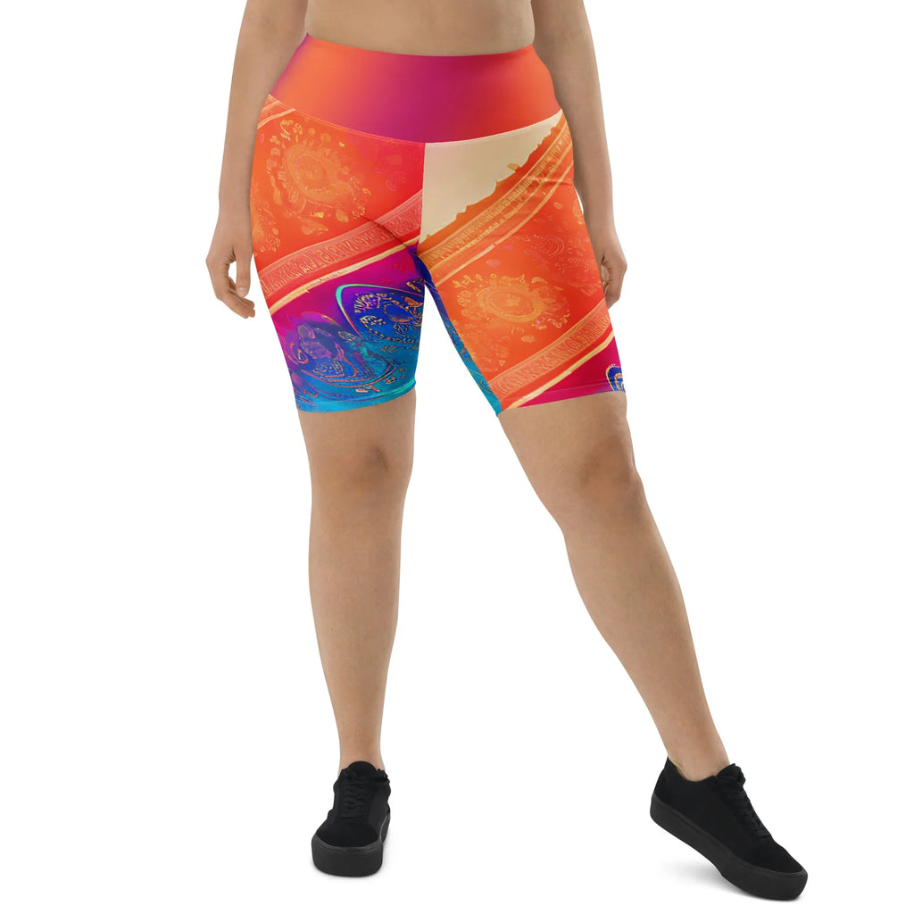 Jaini Sari - Plus Athlo Yoga Long Shorts sustainable fashion athleisure includes plus size activewear yoga clothes unique flare leggings shorts dresses one pieces travel wear for ladies