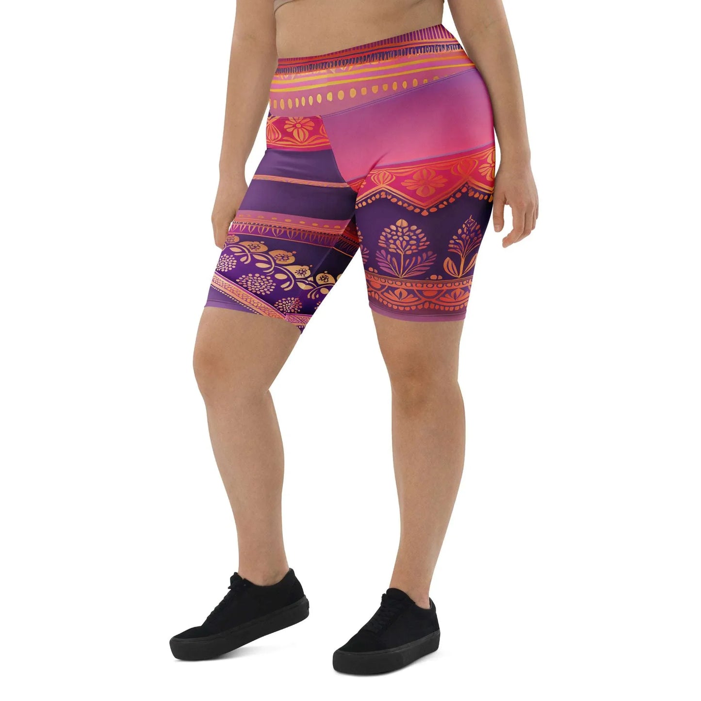 Ronish Sari - Plus Athlo Yoga Long Shorts sustainable fashion athleisure includes plus size activewear yoga clothes unique flare leggings shorts dresses one pieces travel wear for ladies