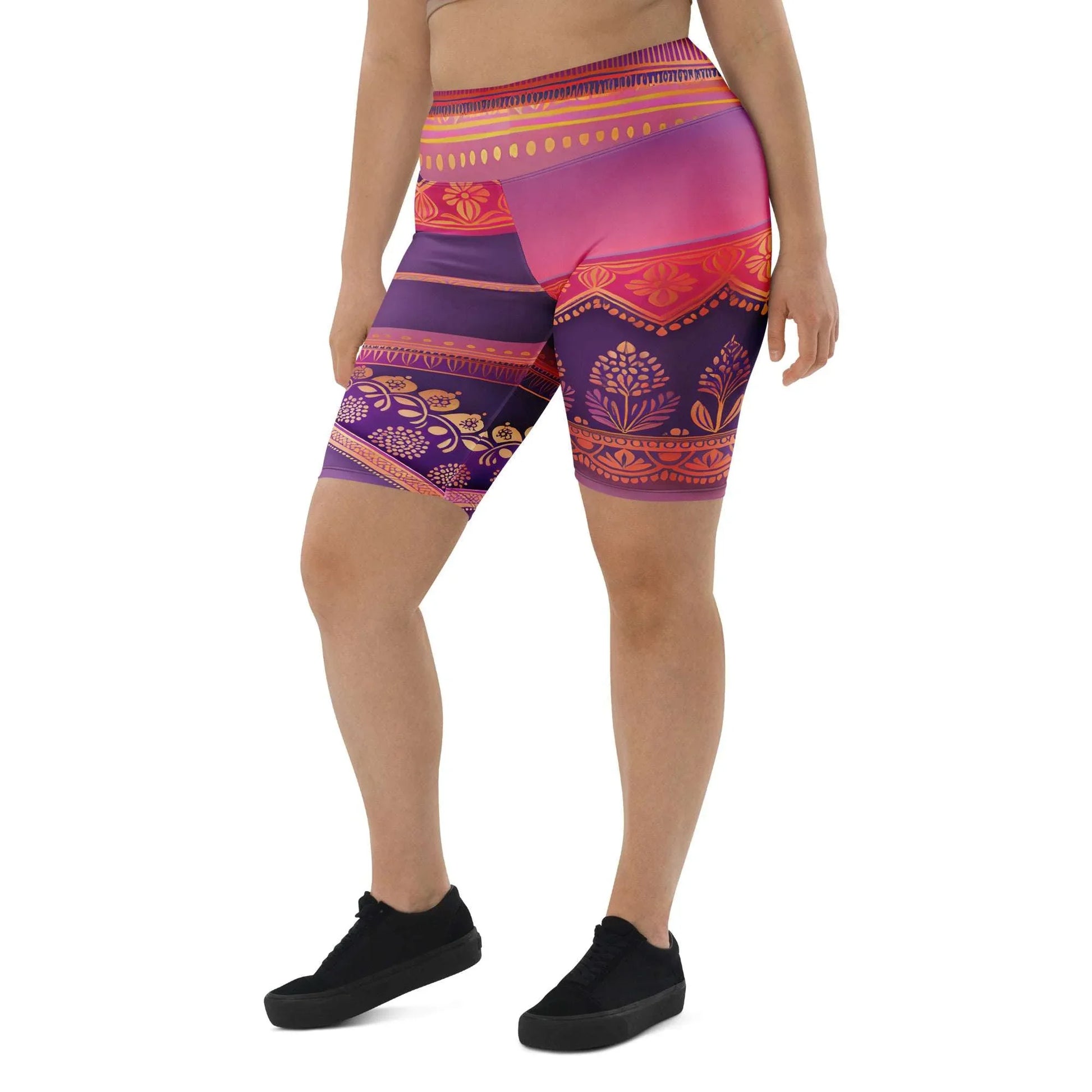 Ronish Sari - Plus Athlo Yoga Long Shorts sustainable fashion athleisure includes plus size activewear yoga clothes unique flare leggings shorts dresses one pieces travel wear for ladies