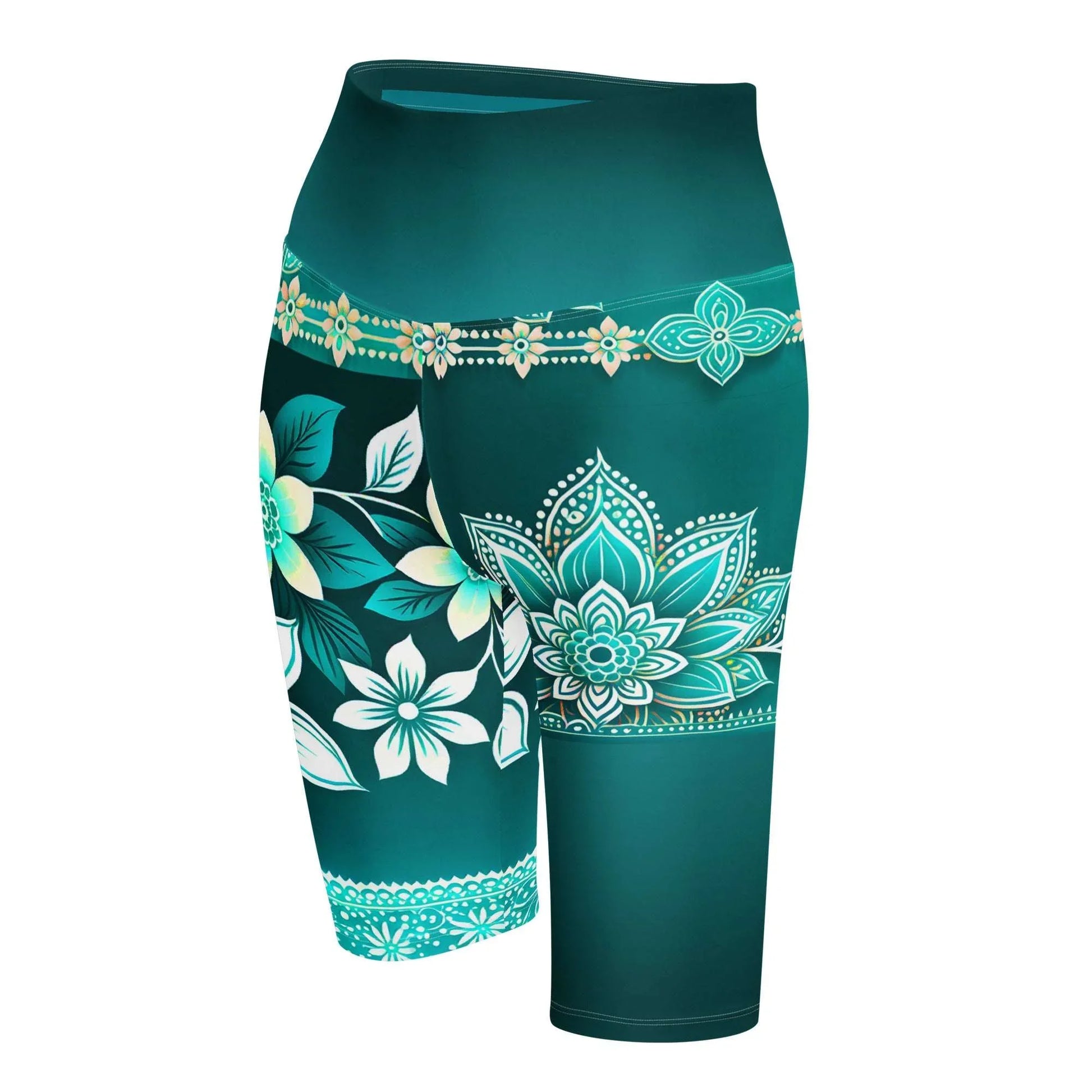 Heeya Henna - Plus Athlo Yoga Long Shorts sustainable fashion athleisure includes plus size activewear yoga clothes unique flare leggings shorts dresses one pieces travel wear for ladies