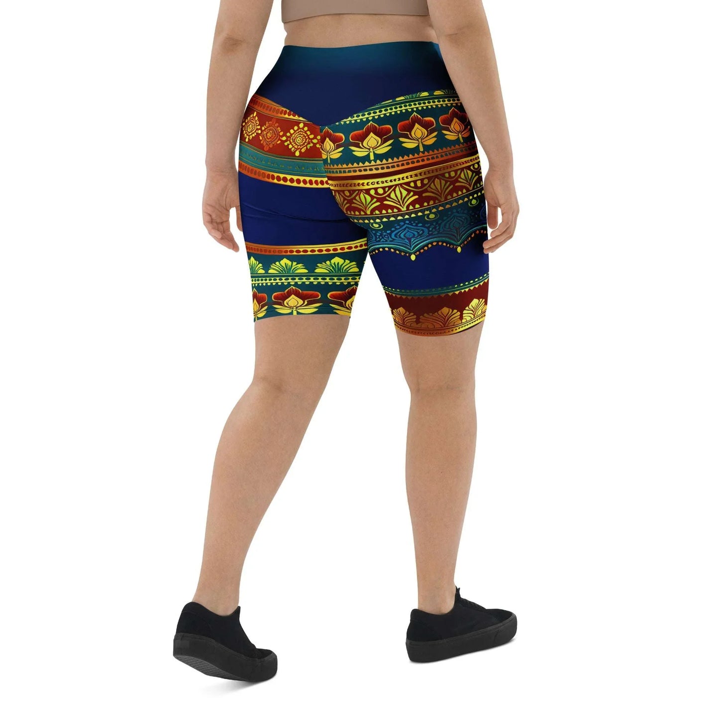 Perani Sari - Plus Athlo Yoga Long Shorts sustainable fashion athleisure includes plus size activewear yoga clothes unique flare leggings shorts dresses one pieces travel wear for ladies